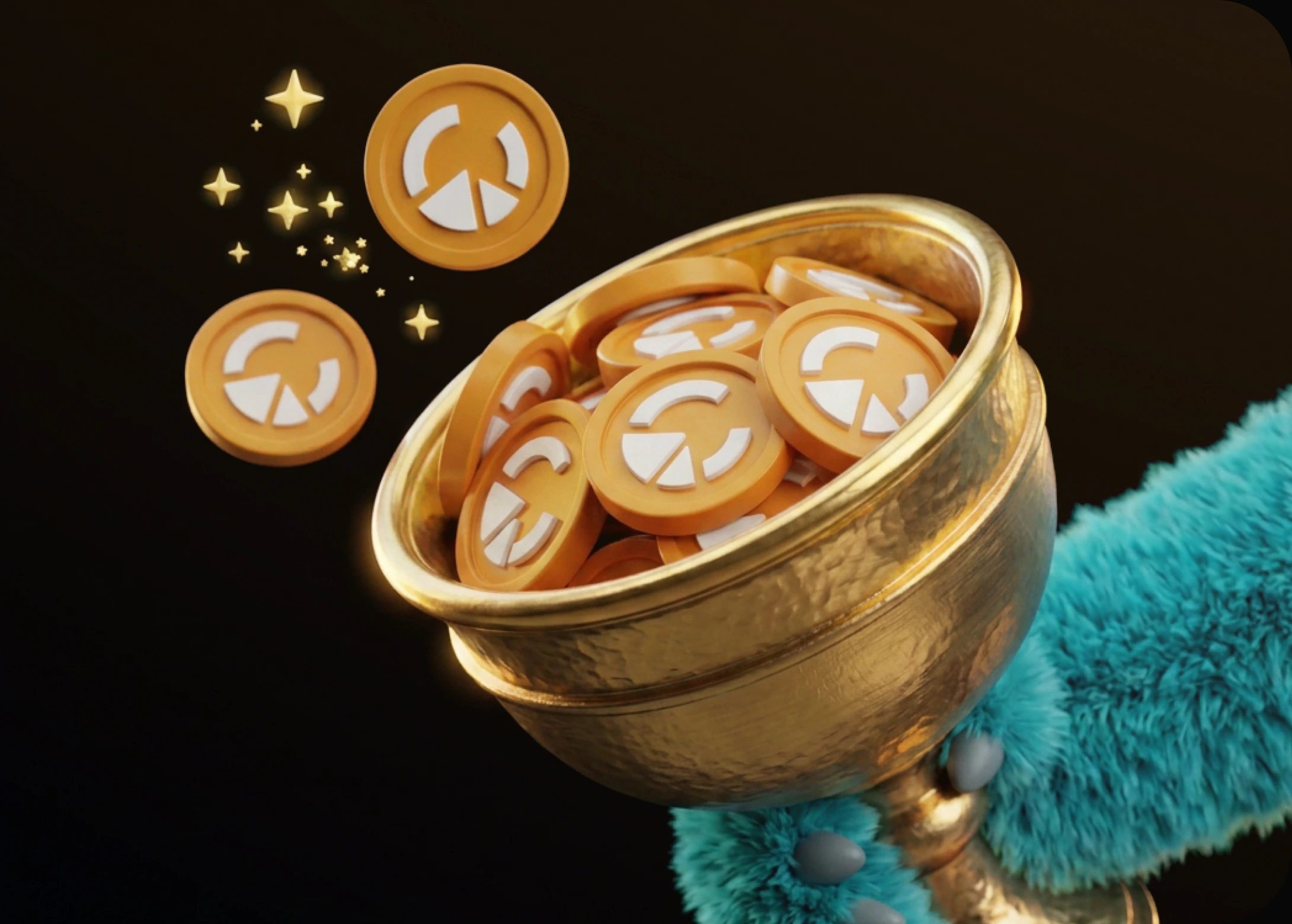 Canborsa mascot holding a bowl of reward coins